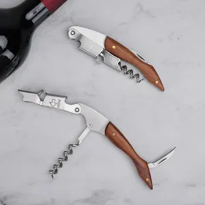 <span class=keywords><strong>Tire</strong></span>-<span class=keywords><strong>bouchon</strong></span> manuel à <span class=keywords><strong>double</strong></span> charnière en métal et cuir avec manche en bois de rose pour barman et serveur - Product Image 6