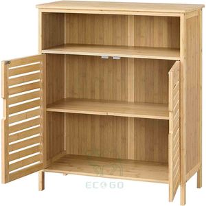 Elegante gabinete de pared de baño, montaje en pared de bambú, botiquín, organizador de almacenamiento, puertas dobles y estante de baño ajustable de 3 niveles - Product Image 2