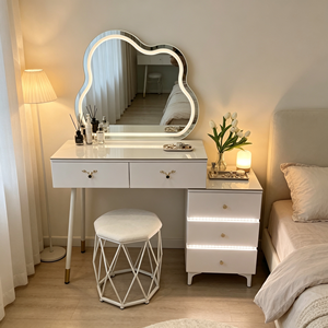 Modern Makeup Vanity <b>With</b> Lighted Mirror Storage <b>Drawers</b> Bedroom <b>Dressing</b> <b>Table</b> <b>With</b> Stool - Product Image 4