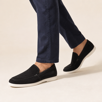 Chaussures décontractées pour hommes en cuir, style mocassins, bleu marine, semelle blanche, basses, respirantes, pour la marche, directement de l'usine
