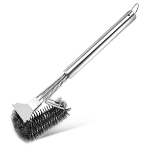 3 Trong 1 BBQ Nướng Bàn Chải Với <span class=keywords><strong>Scraper</strong></span> Và Treo Móc Dây Thép Bền Lông Thoải Mái Non-Slip Grip Cho BBQ Làm Sạch - Product Image 1