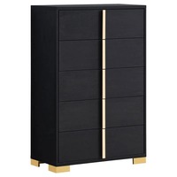 Ensemble de chambre à coucher moderne noir 5 pièces avec grand rangement et éclairage LED intégré, idéal pour chambre, hôtel, appartement