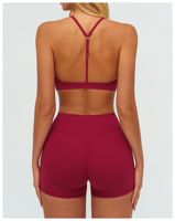 Soutien-gorge de sport respirant et anti-plis à maintien élevé, col en V, avec bretelles croisées réglables au dos, 100 % nylon, couleur unie