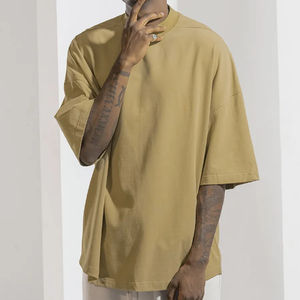 T-shirt de poids lourd en coton jaune sur la taille T-shirt à motif de logo imprimé personnalisé pour homme - Product Image 1