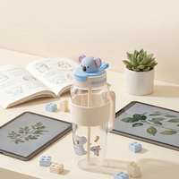 Gobelet en plastique PC transparent imprimé koala, 1200 ml, double bec verseur, écologique, réutilisable, avec bouchon de paille sûr pour les aliments