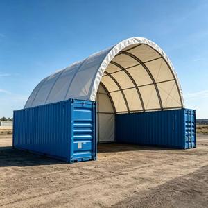 Cobertizo de Acero Galvanizado de Montaje Rápido con Techo Arqueado de Doble Viga y PVC Impermeable para Contenedores de Envío - Product Image 1
