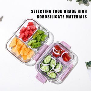 Nhà bếp lò vi sóng hình chữ nhật 2 ngăn thực phẩm Bento lưu trữ <span class=keywords><strong>container</strong></span> kính hộp Ăn trưa với kín khóa có nắp đậy - Product Image 5