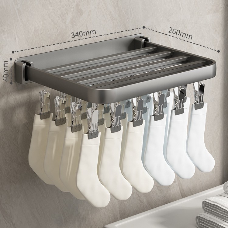 24-Clip Wall-Mounted Sock Rack - Gunmetal Gray