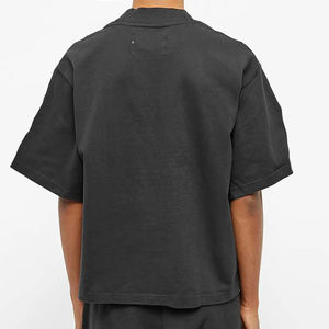 Design élégant Vintage hommes goutte épaule surdimensionné t-shirts poids lourd 310 Gsm haute qualité coton uni noir t-shirt - Product Image 2