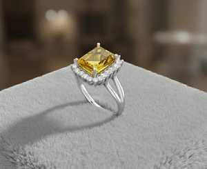 แหวนทองคำขาว 14KT ประดับพลอยสังเคราะห์ทรงเหลี่ยมมรกตและเพชรแล็บ - Product Image 3