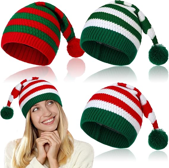 New Warm Knitted Christmas Hats Fashionable and Niche Striped Knitted Christmas Hats for Adults and Children