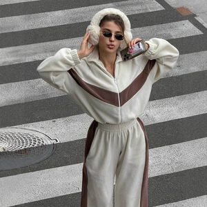 Brown Striped Women Tracksuit <b>Zip</b> <b>Up</b> Jogger Set Casual Sportswear Lounge Outfit - Product Image 3