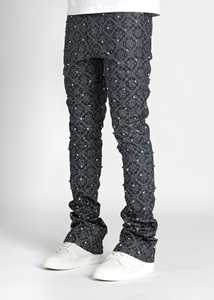 Coming Soon Jeans empilés pour hommes tricotés en coton bleu à pois ornés de diamants - Product Image 2