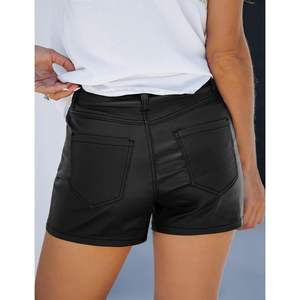 2025 pantalones cortos vaqueros elásticos de cintura alta para mujer, pantalones vaqueros con aspecto de piel sintética con bolsillos, cómodos y elegantes - Product Image 4