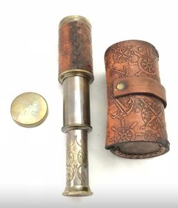 Télescope de poche antique en laiton fait main, longueur focale 500 mm, grossissement 4-9,9x, étui en cuir gaufré, thème nautique maritime - Product Image 2