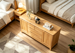 Mueble de Salón Moderno de Madera Maciza con 3 Cajones, Diseño de Panel Plano, Estilo Escandinavo, Mueble de Almacenamiento para el Hogar - Product Image 5