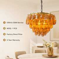 Lustre ovale moderne de luxe YH en verre ambré, lampe suspendue à plusieurs niveaux en verre cannelé soufflé à la main, cadre en laiton doré