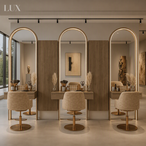 สถานีจัดแต่งทรงผม LUX Modern Hair Salon |   ชุดโต๊ะตัดผมแบบกำหนดเองพร้อมกระจก LED |   โซลูชั่นเฟอร์นิเจอร์และดีไซน์ร้านทำผมครบวงจร - Product Image 1