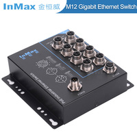 Commutateur InMax M12 48V PoE 8 ports 10/100/1000 Mbps, prise aviation M12, commutateur réseau Ethernet industriel, commutateur PoE M12