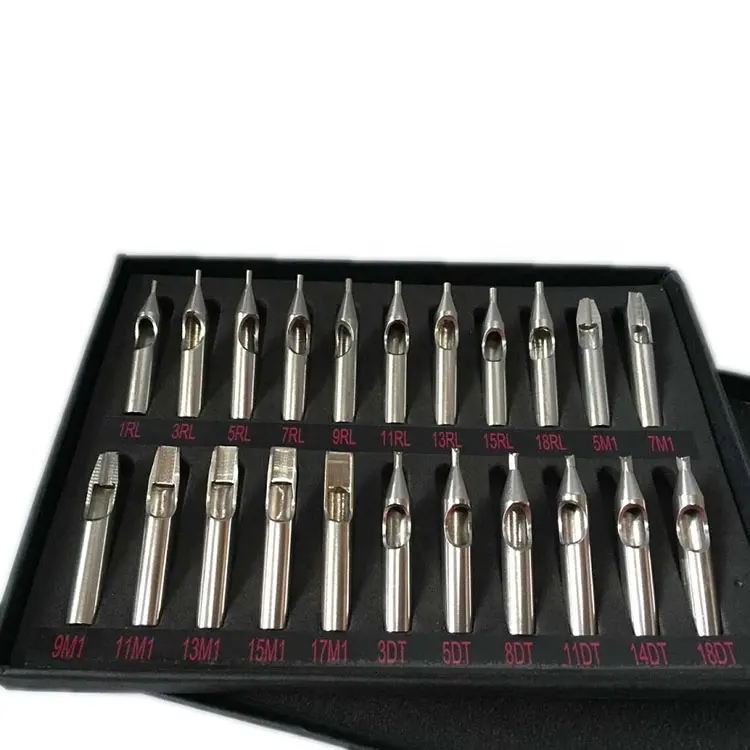 Kit de puntas de boquilla de acero inoxidable 304L, agujas para tatuaje, maquillaje permanente, 22 unidades