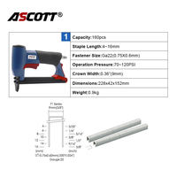 ASCOTT 22GA Pistol Staple Pneumatik Hidung Panjang Kawat Halus Diameter Paku 0.7mm Kapasitas Muat 160pcs Model 7116-421 Aluminium Kayu
