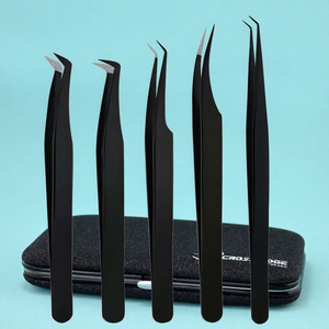 ที่คีบขนตาแบบปลายไฟเบอร์สีดำแหนบต่อขนตาแหนบปรับความยาวได้45 90องศาสำหรับขนตา - Product Image 1
