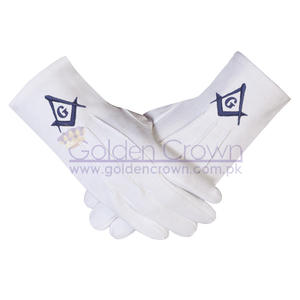 Gants de Regalia maçonnique franc-maçon de haute qualité en coton avec Sq & CG bleu | Fournisseur de gants de parade maçonnique Regalia - Product Image 1