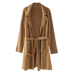 2022 nuovo stile autunno inverno donna <span class=keywords><strong>cardigan</strong></span> cashmere lana merino maglioni <span class=keywords><strong>cintura</strong></span> solido casual - Product Image 1