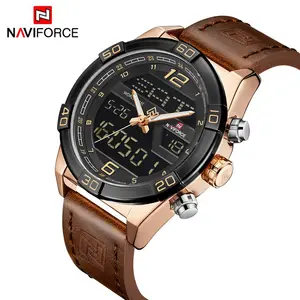 Naviforce 9128 Homens 2023 Tendência Esporte Pulso De Ouro Quartz Aço Impermeável Dual Display Masculino Relógios de Luxo Relogio masculino