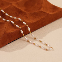 Collier Pendentif Géométrique Personnalisé en Acier Inoxydable Plaqué Or 14K/18K avec Breloque Perle d'Imitation, Bijou Classique Tendance