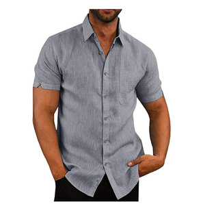 Men's <strong>Shirts</strong> Blouse Short Sleeve Men Casual Slim Fit <strong>Mandarin</strong> <strong>Collar</strong> <strong>Shirts</strong> <strong>High</strong> Quality Summer Beach - Product Image 2