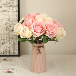 <span class=keywords><strong>Bouquet</strong></span> de roses artificielles polyvalent rose <span class=keywords><strong>et</strong></span> <span class=keywords><strong>blanc</strong></span> avec feuilles vertes pour centres de table de mariage, bouquets de mariée, décorations de fête - Product Image 3
