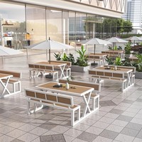 Ensemble table et chaises d'extérieur monobloc, imperméable et résistant au soleil, pour terrasse commerciale, avec banc long à dossier
