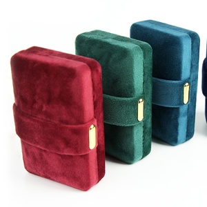 Custom Print Logo Velvet Portable Jewelry <b>Storage</b> Box with Gold Snap Modern Rectangle Book Shape <b>Ring</b> Pendant Earring Packaging - Product Image 2