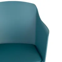 Chaise de salle à manger en plastique turquoise rembourrée confortable et élégante avec pieds en métal