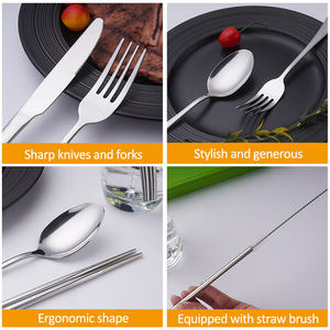 Ensemble <span class=keywords><strong>de</strong></span> couverts portables en acier inoxydable avec étui : cuillère, fourchette, couteau, baguettes, paille – Idéal pour pique-nique, camping, extérieur et voyage - Product Image 3