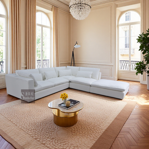 Sofá Seccional Modular Moderno de Alta Calidad OEM ODM, Tapizado en Tela de Lino, Estilo Tofu, Forma de <span class=keywords><strong>L</strong></span>, para Sala de Estar - Product Image 4