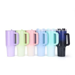 Nuevo Vaso Térmico de Acero Inoxidable de Doble Pared de 40 oz con Logotipo Personalizado, Asa y Pajita Plegable para Oficina, para Botellas de Agua - Product Image 1