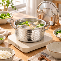 WOXIANG Marmite à fondue surélevée 16 cm en acier inoxydable 3 couches à rayures martelées pour une cuisson uniforme et des repas de table