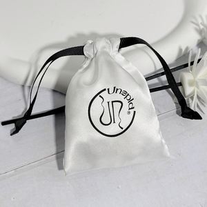 Custom Satin Bag Storage Bags with Ribbon Closure Silk Screen Printed Packaging Gift Bag for Wig - Product Image 2