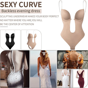 Body sculptant invisible pour femme, string, sexy, décolleté plongeant en V, dos nu, corset, rembourré, push-up, amincissant, sous-vêtement - Product Image 3