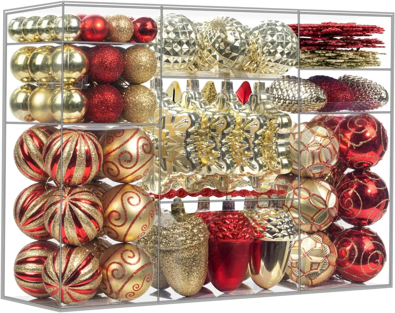 110 قطعة مجموعة الكرات الزخرفية لعيد الميلاد، شجرة الكريسماس كرات الزينة المعلقة مثالية لعطلات الزفاف ديكور الكريسماس