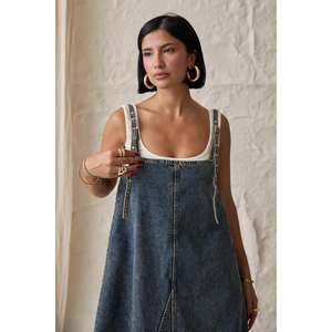 Robe trapèze en jean bleu délavé sans bretelles respirante pour femme - Product Image 2