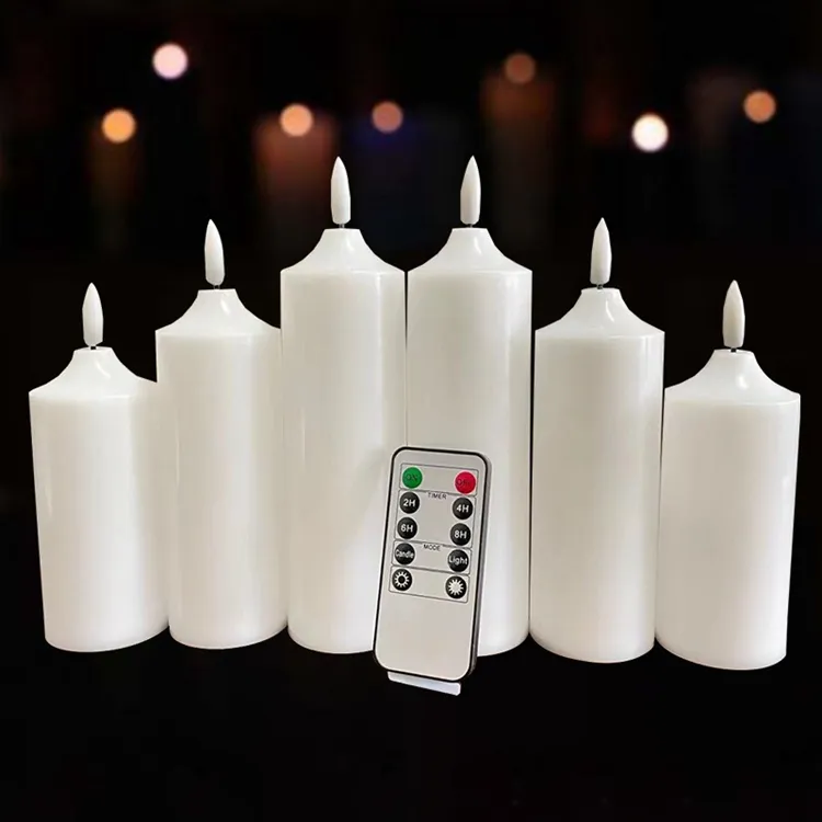 Lilin LED Putih Tanpa Api Lilin dengan Sumbu Peluru Baterai Pilar Lilin 10 Kunci Pengendali Jarak Jauh dengan Fungsi Pengatur Waktu untuk Acara