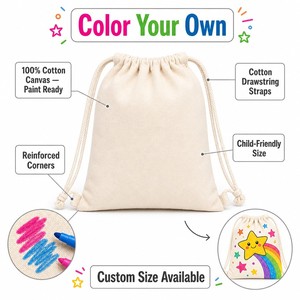 Custom Kids <b>Canvas</b> <b>Drawstring</b> <b>Bag</b> Blank DIY Coloring Cotton Cinch Sack OEM Reusable Party Favor Factory Direct Wholesale MOQ - Product Image 2