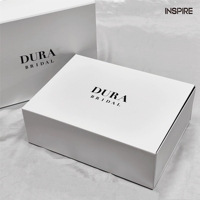 Boîte cadeau en papier magnétique blanche avec logo personnalisé, gaufrage à chaud, recyclable, pliable, rigide, avec couvercle magnétique