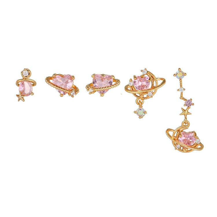 SP Korean Cute Fashion Jewellery Zircon Pink Heart Earrings
