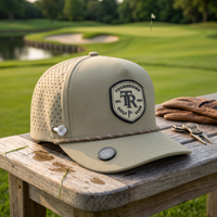 Casquette de golf de performance 5 panneaux personnalisée de qualité supérieure avec support de tee magnétique, visière imperméable et cordon