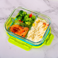 Boîte à lunch en verre compatible micro-ondes, compartimentée, style bento, pour collations et petits repas