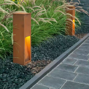 Garden Decorative Art Deco Freestanding Bollard <b>Light</b> Weather-resistant Corten Steel Lamp <b>Post</b> - Product Image 2